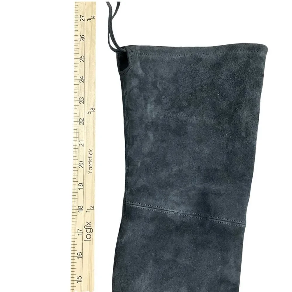 Stuart Weitzman Gray Suede Over-the-Knee Boots Sz‎ 7 Almond Toe Block Heel Shoes